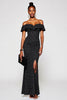 Load image into Gallery viewer, Black and White Off the Shoulder Maxi Mermaid Polka Dot Dress with Slit