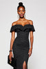 Load image into Gallery viewer, Black and White Off the Shoulder Maxi Mermaid Polka Dot Dress with Slit