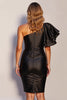 Load image into Gallery viewer, Black One Shoulder Short Satin Tight Cocktail Dress with Ruffles