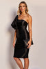 Load image into Gallery viewer, Black One Shoulder Short Satin Tight Cocktail Dress with Ruffles