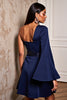 Load image into Gallery viewer, Navy Satin One Shoulder Tight Short Cocktail Dress with Sleeves
