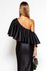 Load image into Gallery viewer, Black Sheath One Shoulder Satin Long Black Tie Dress with Ruffles