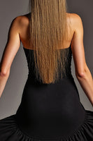 Load image into Gallery viewer, Black Strapless Satin Tight Short Cocktail Dress with Ruffles