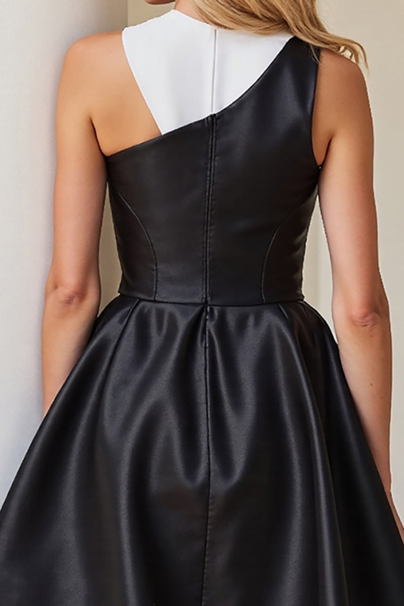 Load image into Gallery viewer, Simple Black and White Patchwork Satin A Line Short Cocktail Dress
