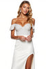 Load image into Gallery viewer, White Sheath Polka Dots Maxi Satin Formal Dress with Slit