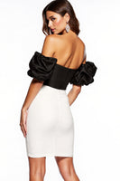 Load image into Gallery viewer, Black and White Patchwork Strapless Puff Sleeves Short Tight Cocktail Dress
