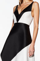 Load image into Gallery viewer, Black and White Patchwork V-Neck A Line Short Cocktail Dress