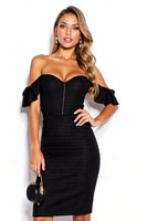 Load image into Gallery viewer, Black Off the Shoulder Short Tight Cocktail Dress with Ruffles