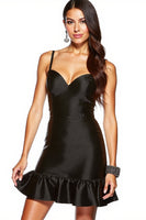 Load image into Gallery viewer, Black Satin Spaghetti Straps Short Tight Cocktail Dress with Ruffles