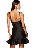 Load image into Gallery viewer, Black Satin Spaghetti Straps Short Tight Cocktail Dress with Ruffles