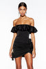 Load image into Gallery viewer, Black Off the Shoulder Short Satin Cocktail Dress with Ruffles