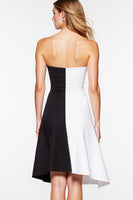Load image into Gallery viewer, Black and White Patchwork Strapless Short Cocktail Dress with Slit