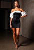 Load image into Gallery viewer, Black and White Patchwork Ruffled Short Cocktail Dress with Sleeves