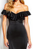 Load image into Gallery viewer, Black Off the Shoulder Ruffled Short Satin Cocktail Dress