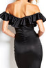 Load image into Gallery viewer, Black Off the Shoulder Ruffled Short Satin Cocktail Dress