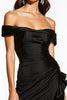 Load image into Gallery viewer, Satin Black Off the Shoulder Ruched Short Cocktail Dress with Ruffles
