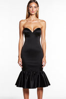 Load image into Gallery viewer, Black Sweetheart Tight Midi Satin Cocktail Dress with Ruffles