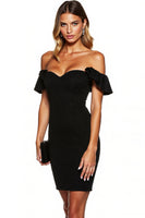 Load image into Gallery viewer, Black Short Off the Shoulder Tight Cocktail Dress with Ruffles