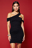 Load image into Gallery viewer, Black Cut Out Asymmetrical Neck Short Tight Cocktail Dress