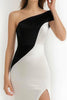 Load image into Gallery viewer, Black and White Patchwork One Shoulder Short Cocktail Dress with Slit