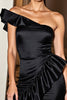 Load image into Gallery viewer, Black Satin Tight Short One Shoulder Cocktail Dress with Ruffles