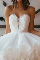 Load image into Gallery viewer, White A Line Sweetheart Short Prom Dress with Ruffles