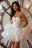 Load image into Gallery viewer, Women White Sweetheart Short Prom Dress with Ruffles Tiered Ruched Organza A Line Cocktail Dress