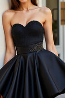 Load image into Gallery viewer, Sparkly Black Sweetheart Satin Beaded Short Prom Dress
