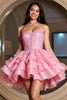 Load image into Gallery viewer, Pink Sparkly Sweetheart Ruffled Short Prom Dress with Beading