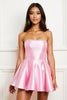 Load image into Gallery viewer, Pink Sparkly Satin Strapless Short Prom Dress with Beading