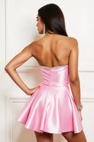 Load image into Gallery viewer, Pink Sparkly Satin Strapless Short Prom Dress with Beading