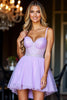 Load image into Gallery viewer, Purple Tulle Sparkly Short Corset Prom Dress with Beading