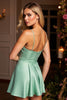Load image into Gallery viewer, Sparkly A Line Green Satin Short Prom Dress with Beading
