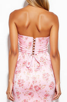 Load image into Gallery viewer, Floral Pink Strapless Satin Tight Short Prom Dress