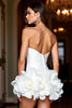 Load image into Gallery viewer, Floral White Strapless Satin Tight Short Prom Dress