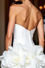Load image into Gallery viewer, Floral White Strapless Satin Tight Short Prom Dress