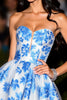 Load image into Gallery viewer, Floral White and Blue A Line Satin Sweetheart Short Prom Dress