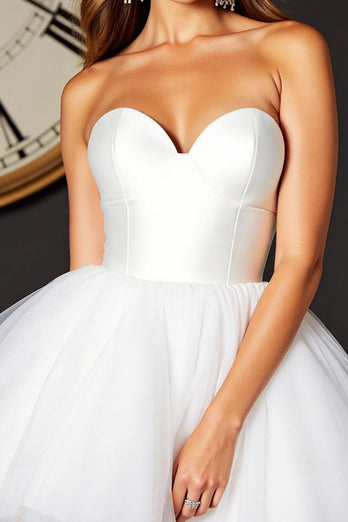 Sweetheart White A Line Tulle Short Prom Dress