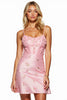 Load image into Gallery viewer, Floral Pink Satin Spaghetti Straps Short Prom Dress