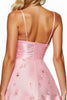 Load image into Gallery viewer, Floral Pink Satin Spaghetti Straps Short Prom Dress
