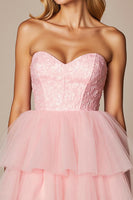 Load image into Gallery viewer, A Line Pink Sweetheart Tulle Short Prom Dress with Ruffles