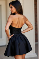Load image into Gallery viewer, Black Sparkly Satin A Line Beaded Short Prom Dress