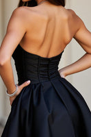 Load image into Gallery viewer, Black Sparkly Satin A Line Beaded Short Prom Dress