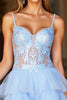 Load image into Gallery viewer, A Line Blue Spaghetti Straps Lace Short Prom Dress