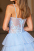 Load image into Gallery viewer, A Line Blue Spaghetti Straps Lace Short Prom Dress