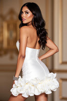Load image into Gallery viewer, Satin White Strapless Ruffled Short Corset Prom Dress