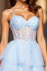 Load image into Gallery viewer, A Line Light Blue Spaghetti Straps Short Corset Prom Dress