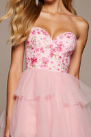 Load image into Gallery viewer, Floral Pink Tulle Sweetheart Short Prom Dress