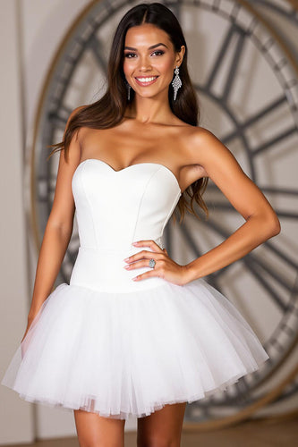 A Line White Tulle Sweetheart Short Prom Dress