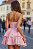 Load image into Gallery viewer, Floral Pink Tiered A Line Short Prom Dress